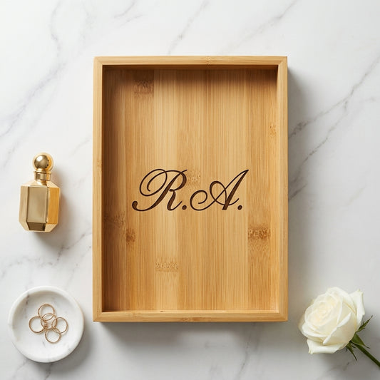 Personalized Bamboo Vanity Tray Wooden Bathroom Organizer Housewarming Gift Custom Engraved