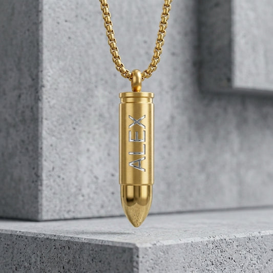 Personalized Bullet Necklace Stainless Steel Pendant Gift for Him Custom Engraved