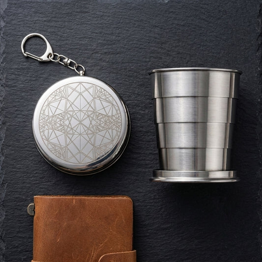 Personalized Collapsible Camping Cup Stainless Steel Folding Travel Cup with Keychain Custom Engraved