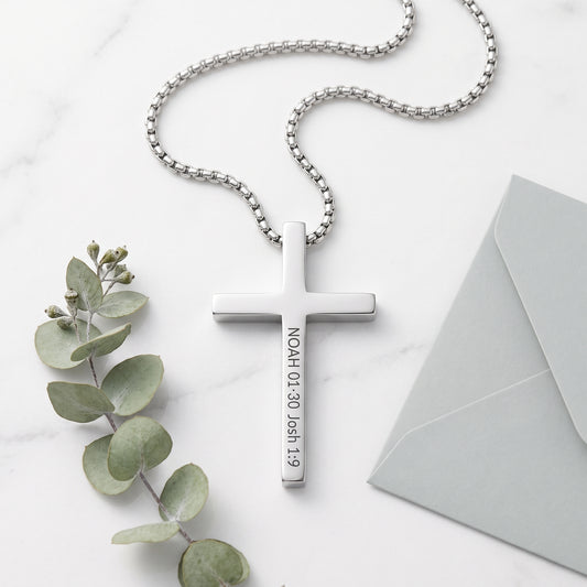 Personalized Cross Necklace for Men Stainless Steel Pendant Gift for Him Custom Engraved