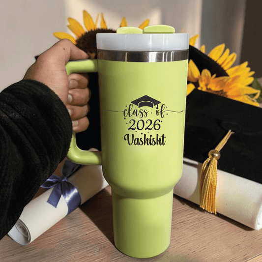 Monogram Graduation Tumbler | Laser Engraved Stanley 40oz Initials Cup, Personalized Custom Logo Senior Gift Mug for Her Him - Us Engravo
