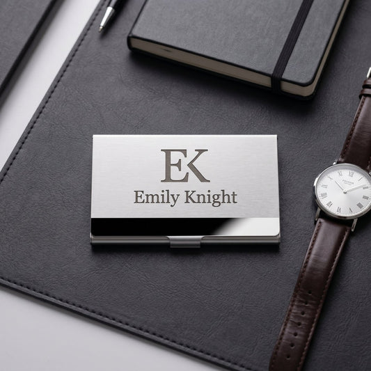 Personalized Business Card Holder, Engraved Slim Metal Card Case, Corporate Gift for Him or Her, Custom Engraved - Us Engravo