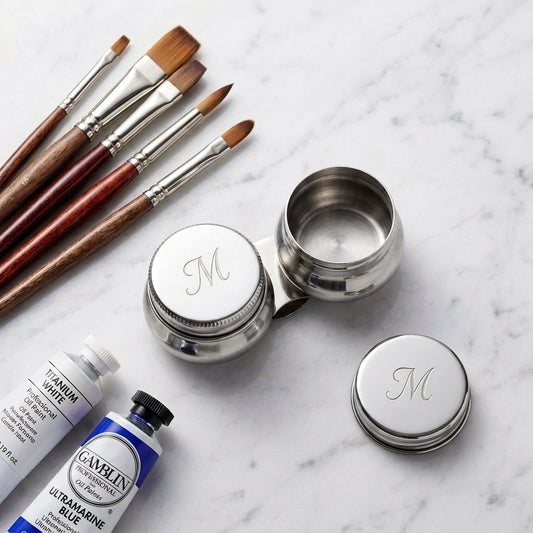 Personalized Palette Cup Double Dipper Stainless Steel with Clip and Screw Lids for Oil and Acrylic Painting Custom Engraved - Us Engravo
