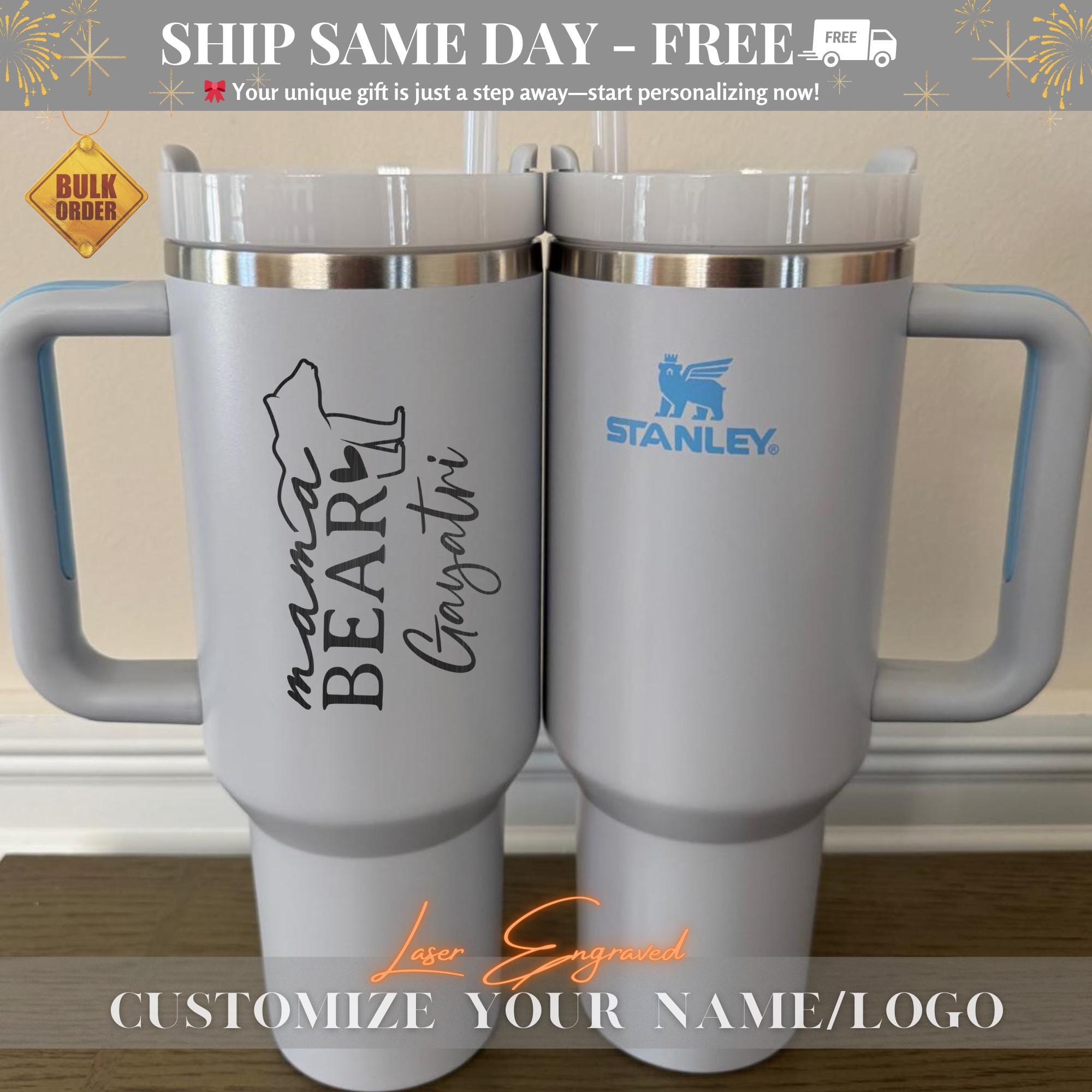 Personalized Mama Bear Stanley 40oz Tumbler, Custom Mother’s Day Gift, Insulated Travel Mug, Unique Mom Gift 2025, Engraved Tumbler for Mom
