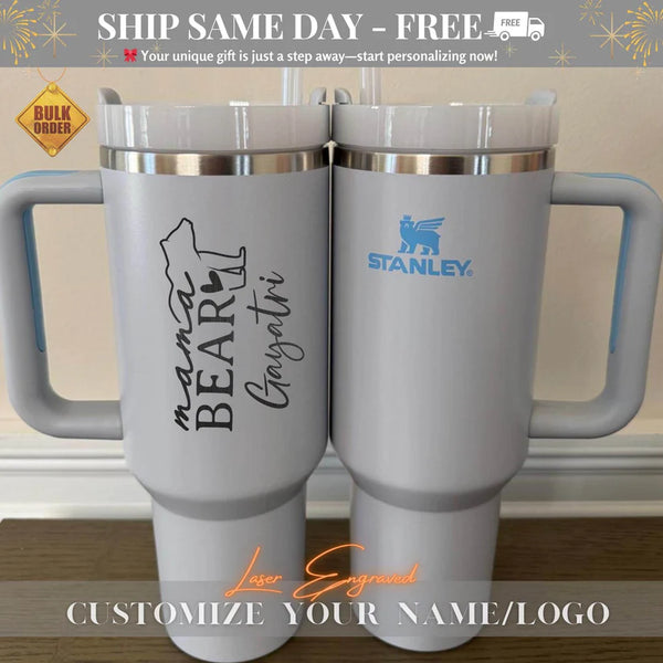 Personalized Mama Bear Stanley 40oz Tumbler, Custom Mother’s Day Gift, Insulated Travel Mug, Unique Mom Gift 2025, Engraved Tumbler for Mom