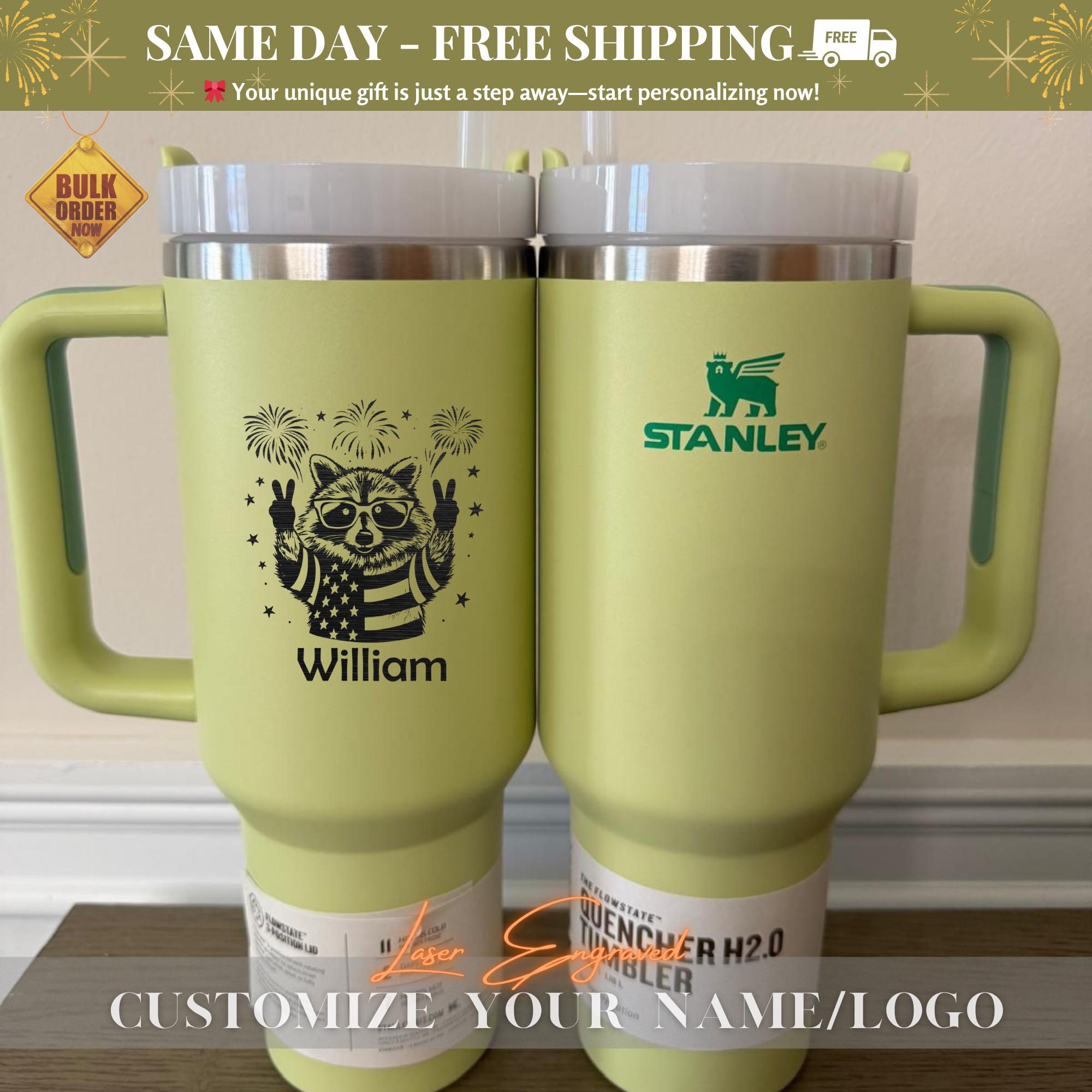 Stanley 40oz Tumbler with Patriotic Highland Cow – Custom Name Fourth of July Cup – Personalized Country Western Gift