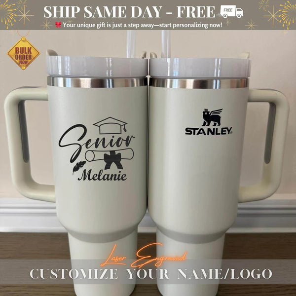 Personalized 40oz Stanley Tumbler with Name - Senior Class of 2025 Engraved Cup | Custom Graduation Gift for University & College Students