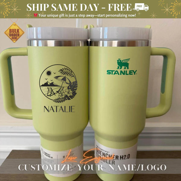 Personalized Stanley 40oz Tumbler - Laser Engraved Cup, Bachelorette Gift, Beach Trip, Summer Vacation, Custom Name Travel Mug