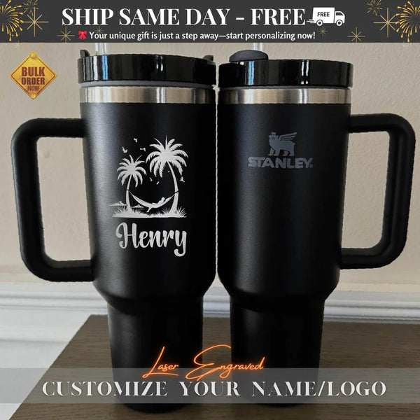 Personalized Stanley Quencher 40oz Tumbler - Laser Engraved Beach Vacation Cup - Summer Wedding & Bachelorette Party Gift Bulk