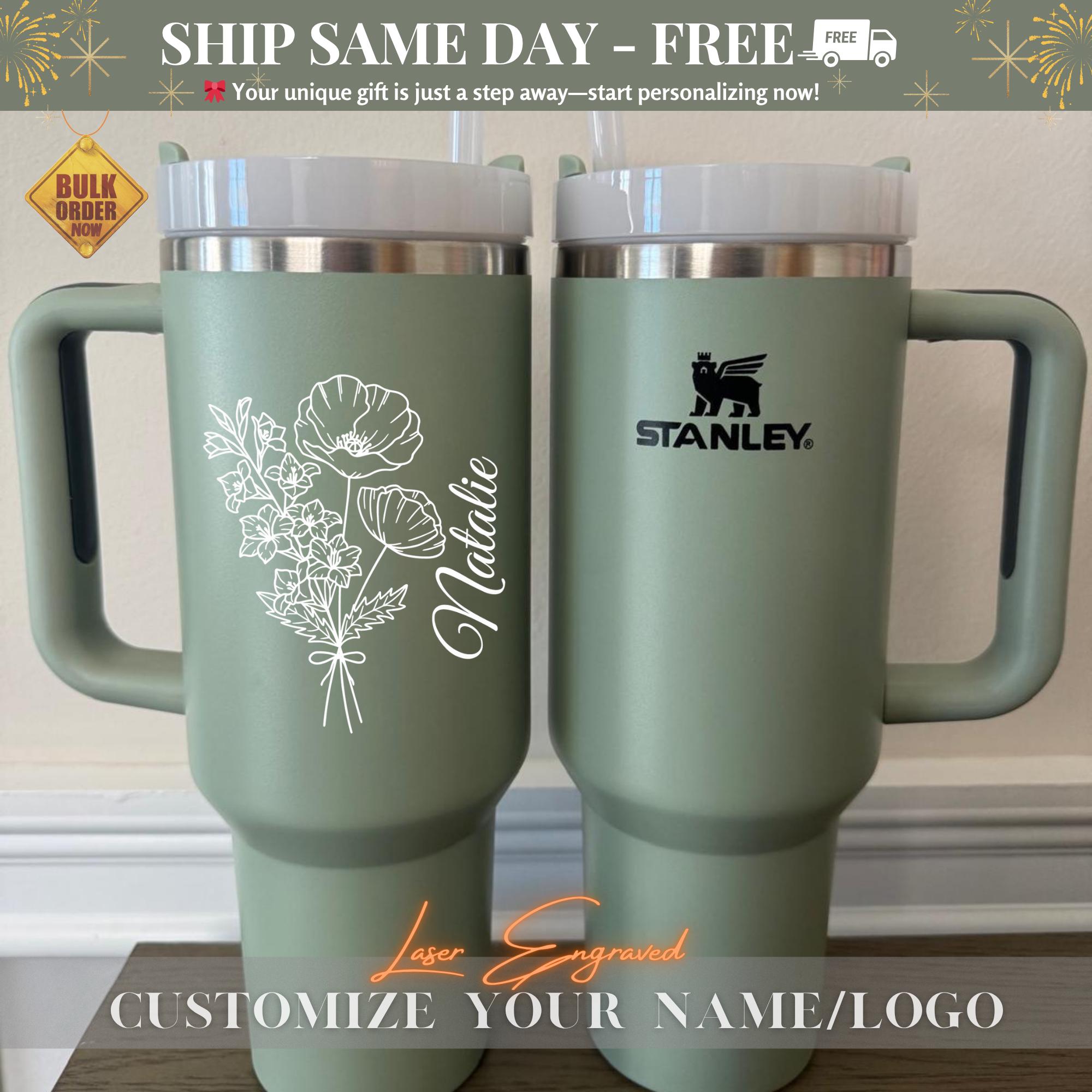 Custom Stanley 40oz Tumbler Gift With Birth Flowers - Personalized Engraved Cup for Birthday, Anniversary - Unique Gift for Her, Him, Friend