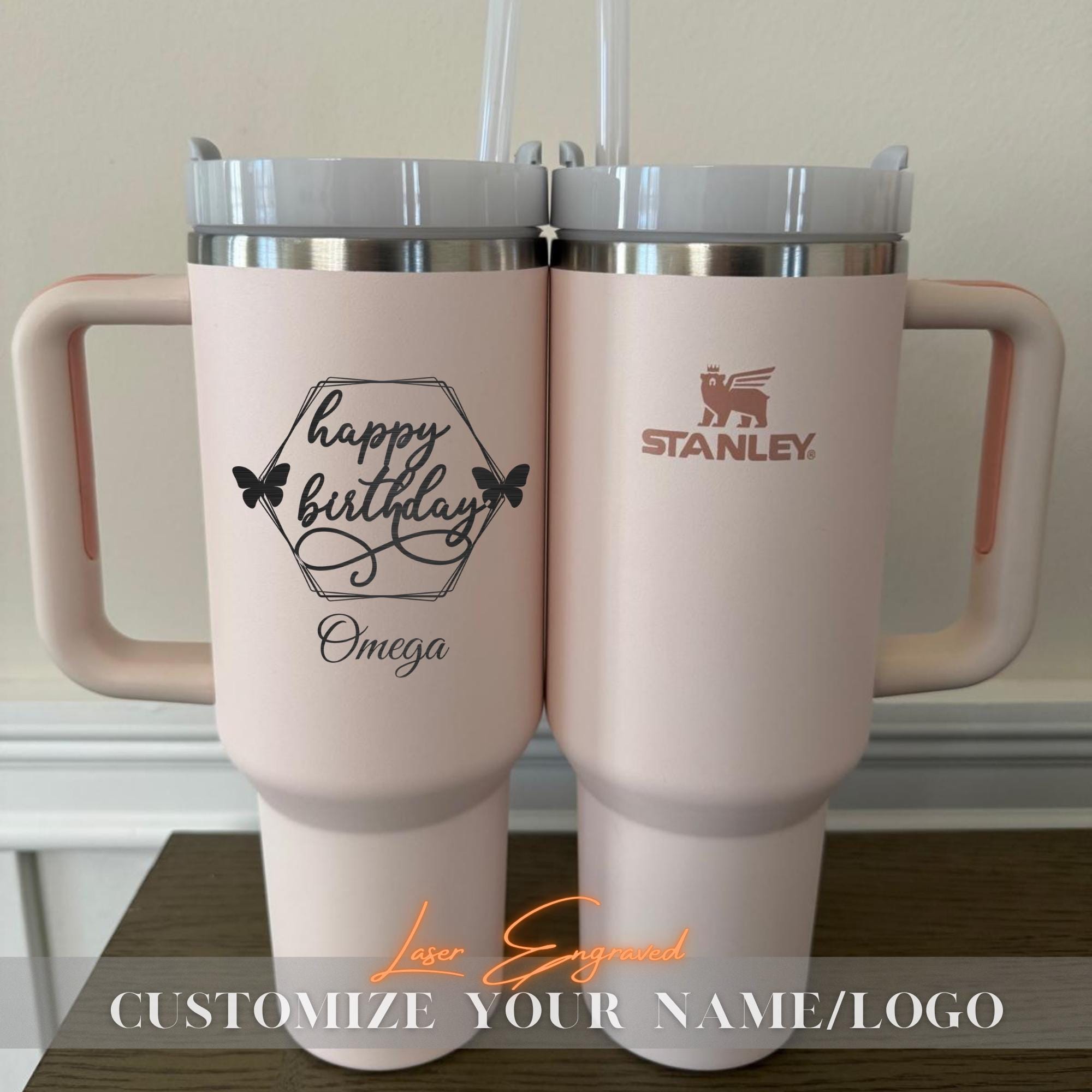 Happy Birthday Personalized Stanley 40oz Tumbler, Custom Engraved Tumblers, Bridesmaid Proposal Gift, Gifts for Her, Insulated Travel Mug