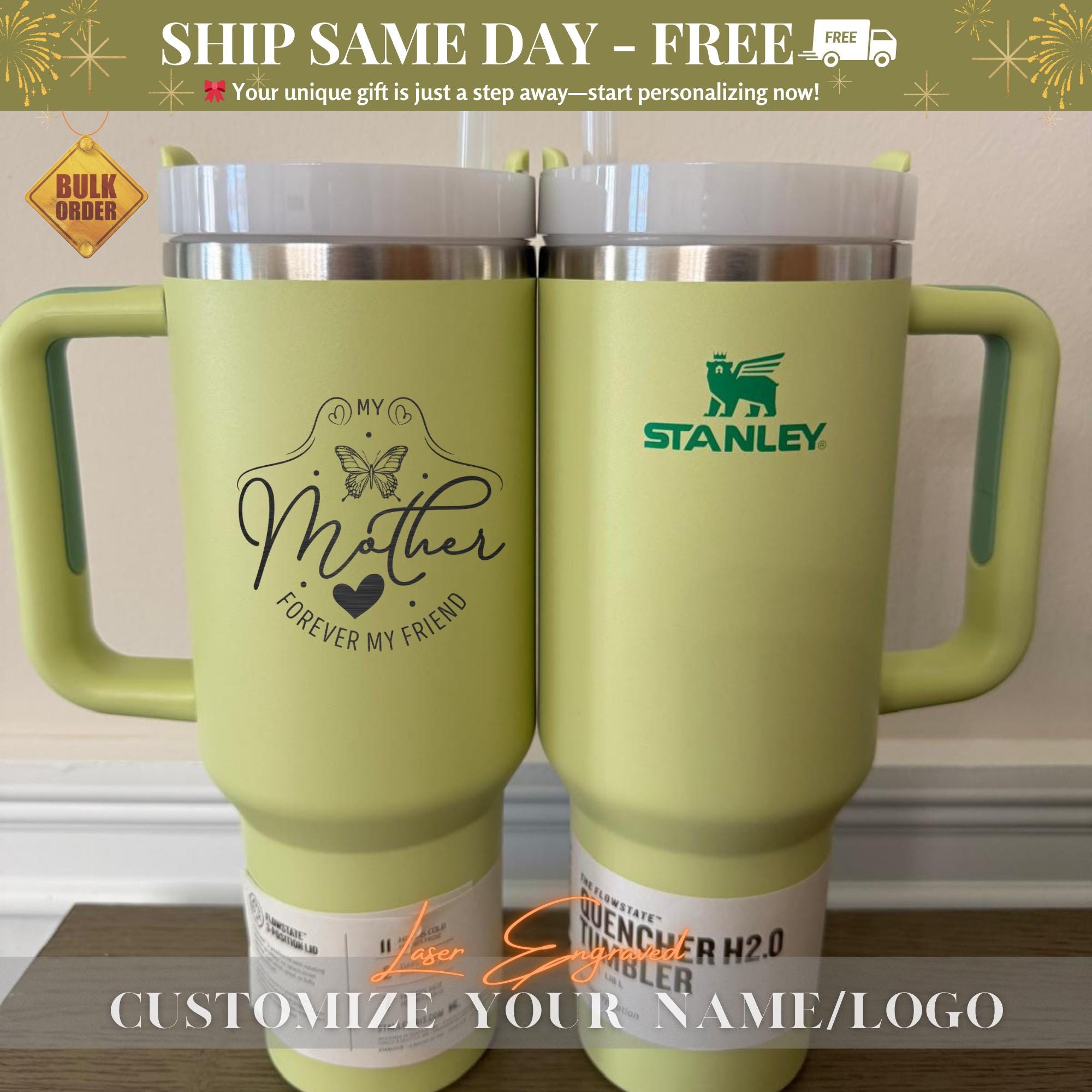 Personalized Stanley 40oz Tumbler Cup - Engraved Mother’s Day Gift with Name - Custom Stanley Cup for Mom - Mom Forever My Friend Gift Idea