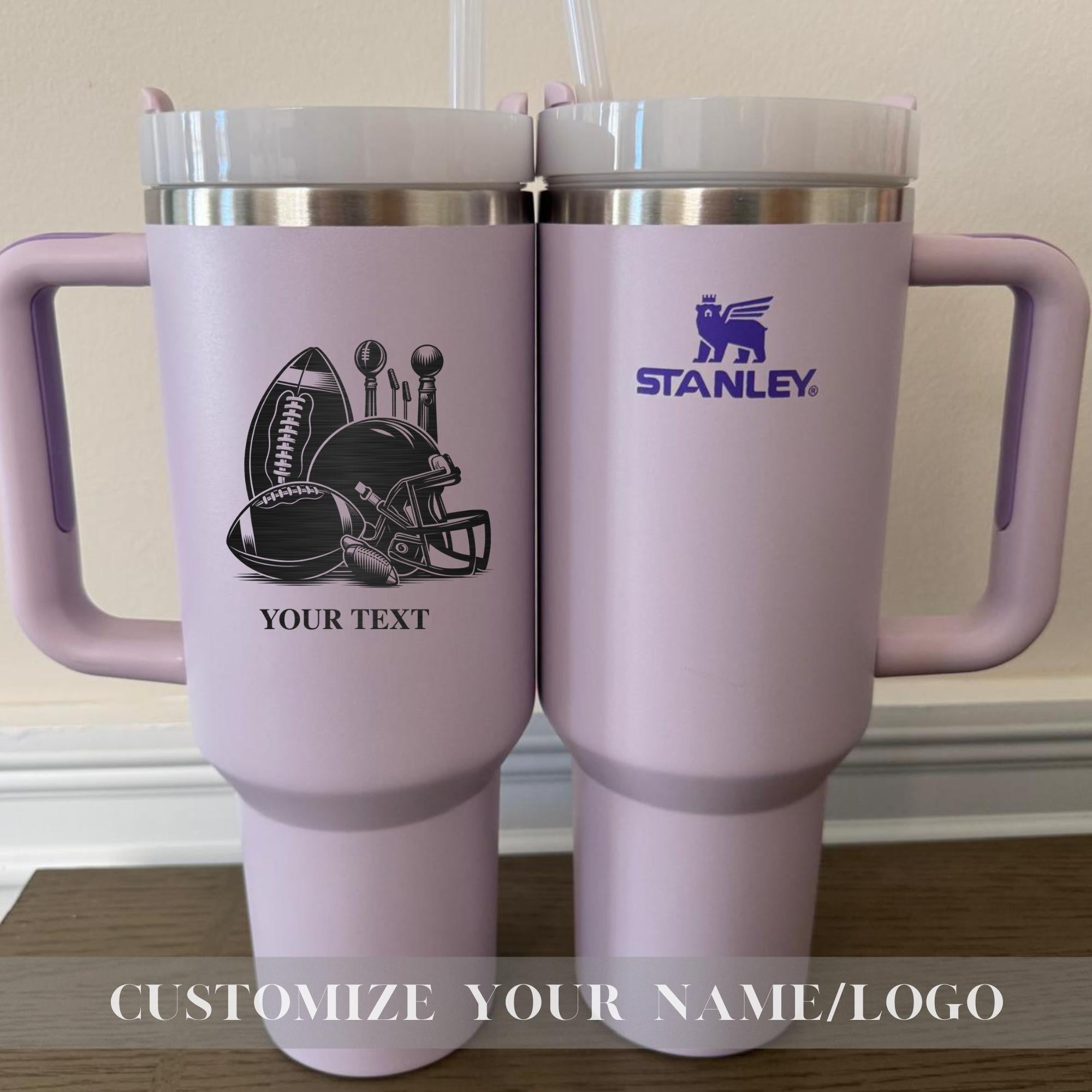 Custom Football 40oz Stanley Tumbler, Laser Engraved Stanley Cup, Add Name Number Team Logo American Football Tumbler, Personalized Tumbler