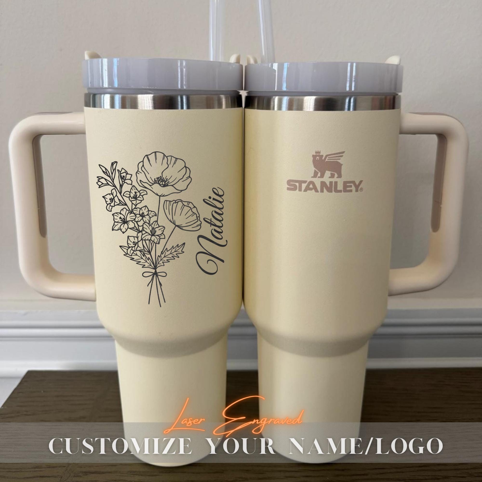 Custom Stanley 40oz Tumbler Gift With Birth Flowers - Personalized Engraved Cup for Birthday, Anniversary - Unique Gift for Her, Him, Friend