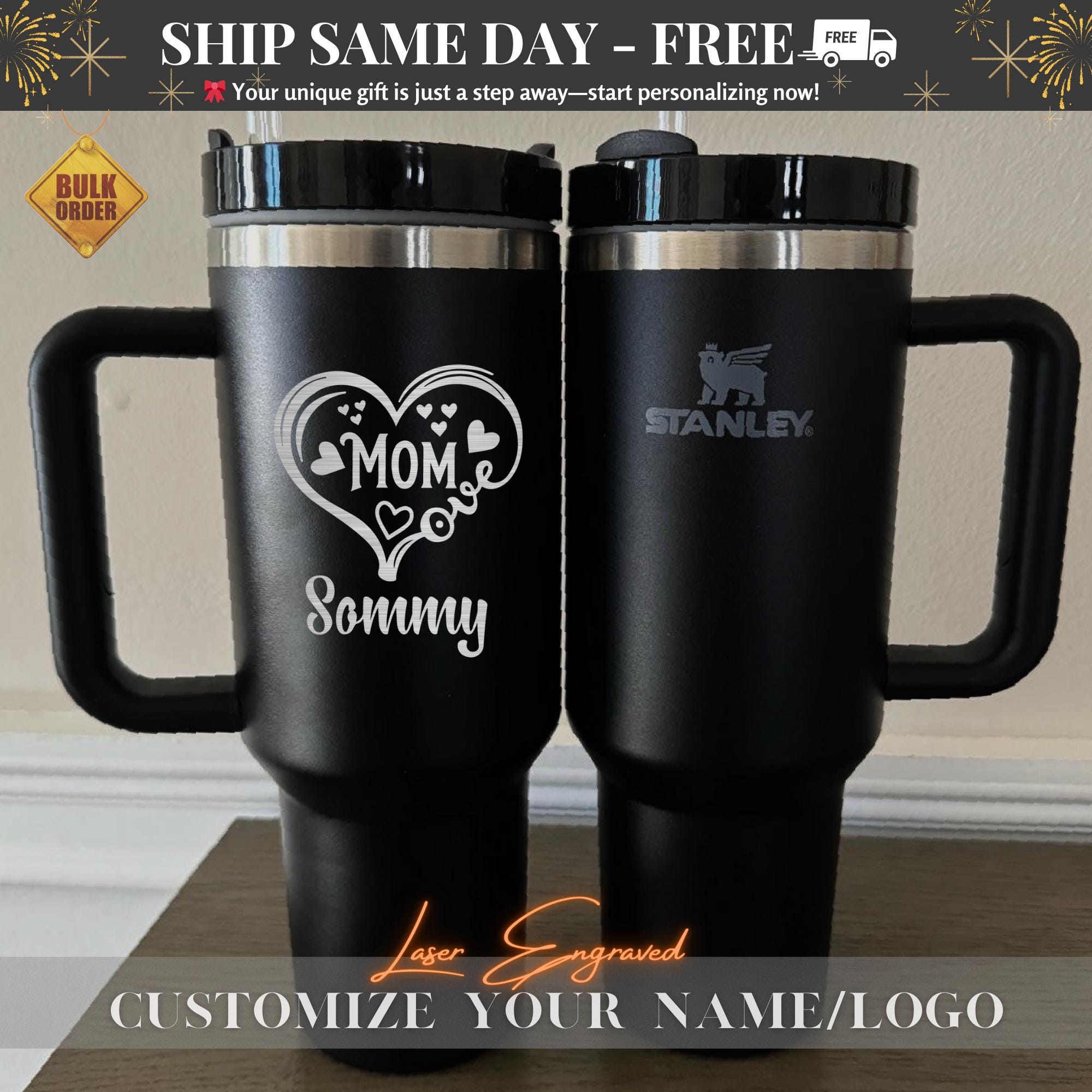 Personalized Stanley 40oz Tumbler Cup For Mom- Custom Engraved Mom Gift, Mothers Day 2025, Unique Keepsake Drinkware, I Love You Mom Present