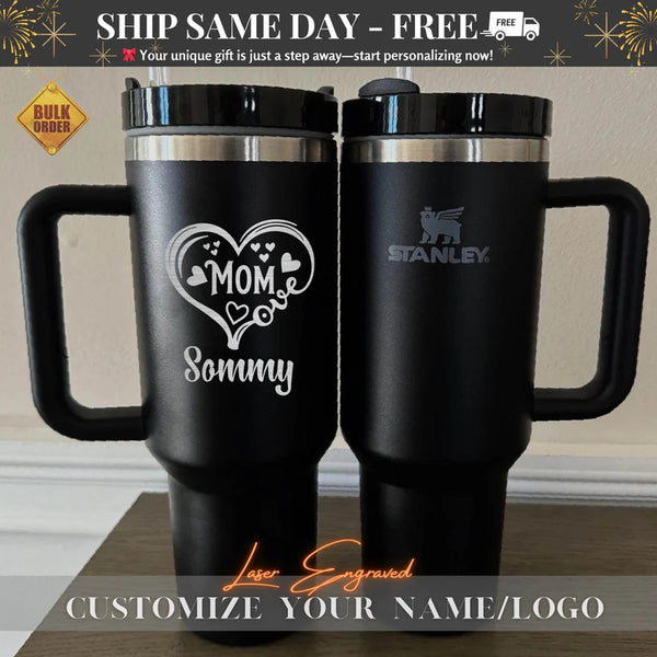 Personalized Stanley 40oz Tumbler Cup For Mom- Custom Engraved Mom Gift, Mothers Day 2025, Unique Keepsake Drinkware, I Love You Mom Present