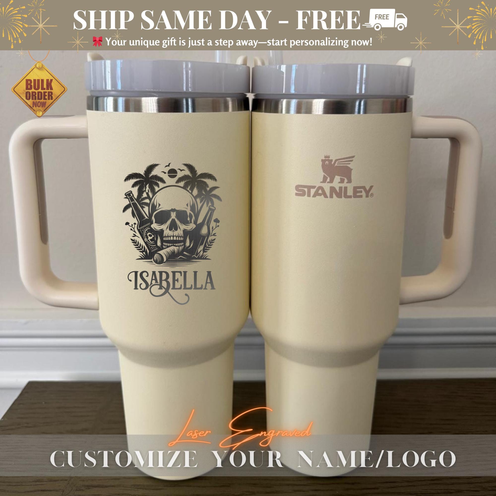Custom Engraved Stanley 40oz Tumbler - Personalized Name - Bridesmaid Gift, Vacation Essentials, Summer Party, Beach Wedding, traveller mugs