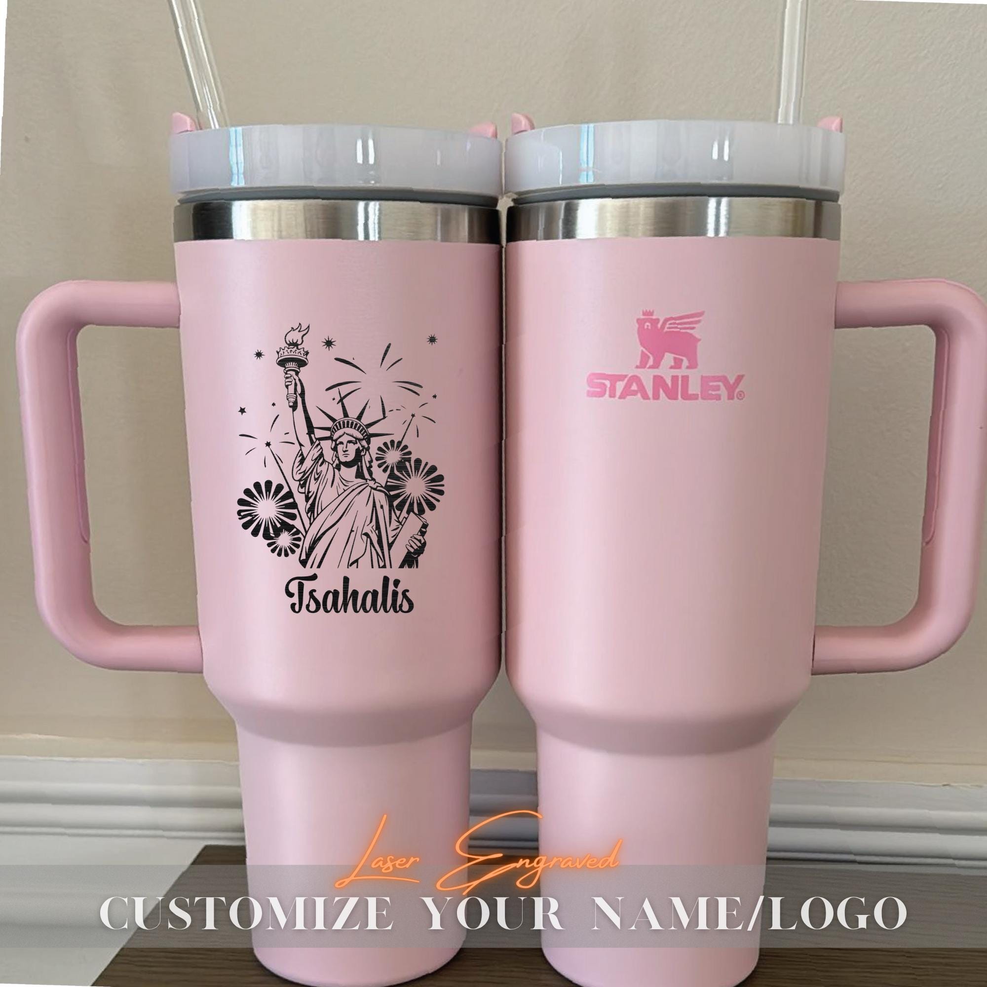 Personalized 40oz Engraved Statue of Liberty Tumbler – Patriotic Stanley Travel Cup – 4th of July Gift – USA Independence Day