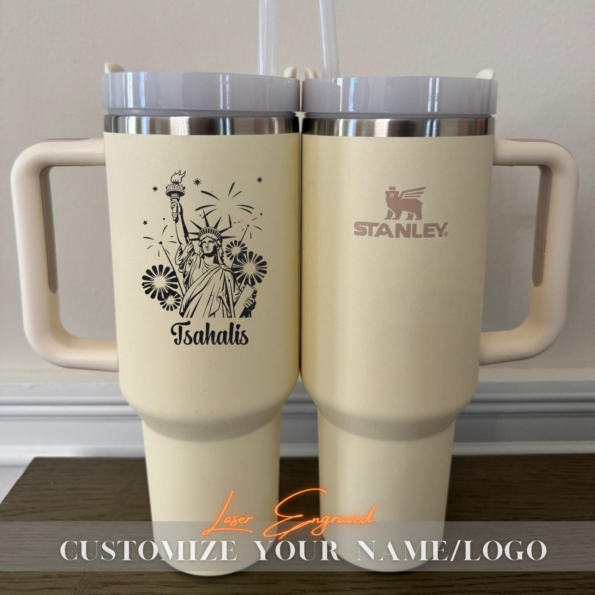 Personalized 40oz Engraved Statue of Liberty Tumbler – Patriotic Stanley Travel Cup – 4th of July Gift – USA Independence Day