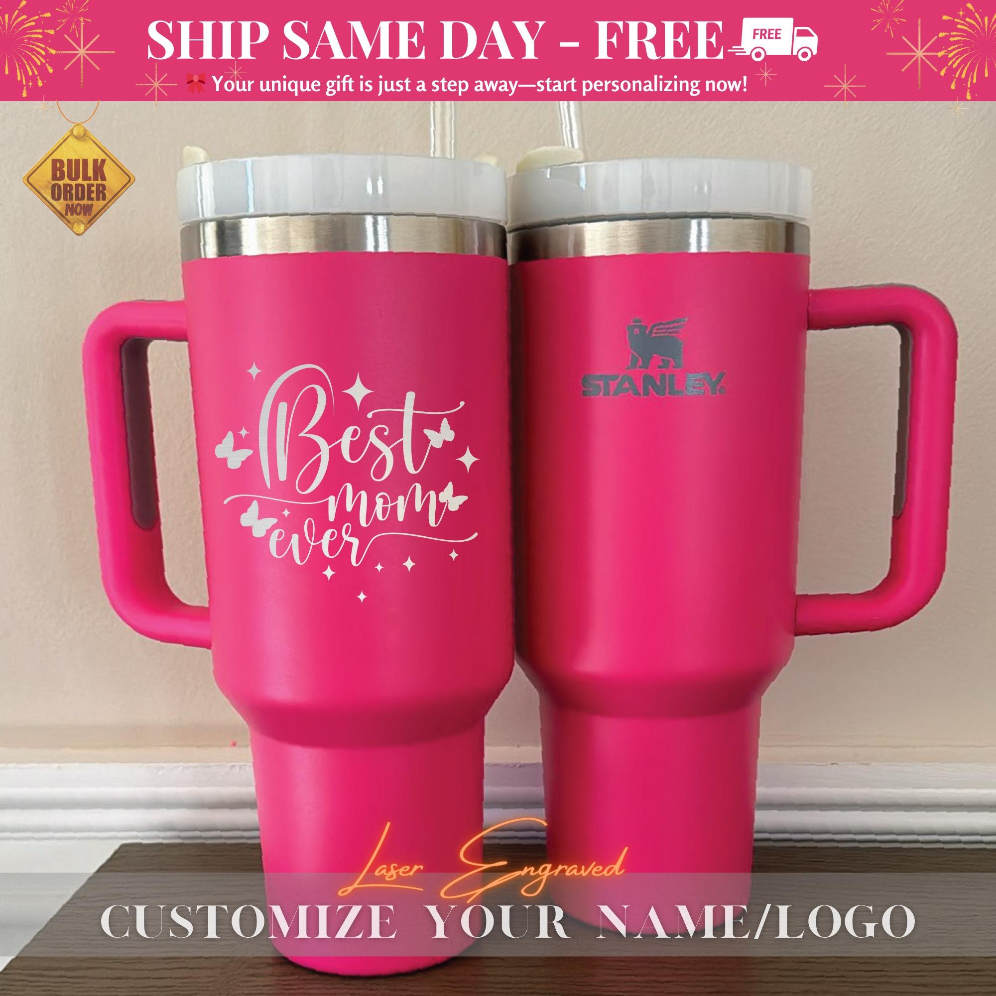 Custom Family Photo Mother Day Gifts For Mom, Engraved Your Favorite Photo on 40oz Stanley Tumbler, Unique Gifts for Her, Gifts for Mom Dad