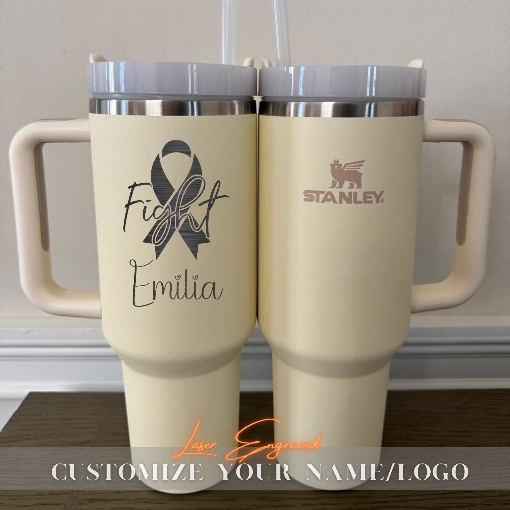 Fight Breast Cancer Day Personalized Engraved Stanley 40oz Cup - Custom Pink Ribbon Tumbler, Support Awareness Gift, Cancer Awareness Gift