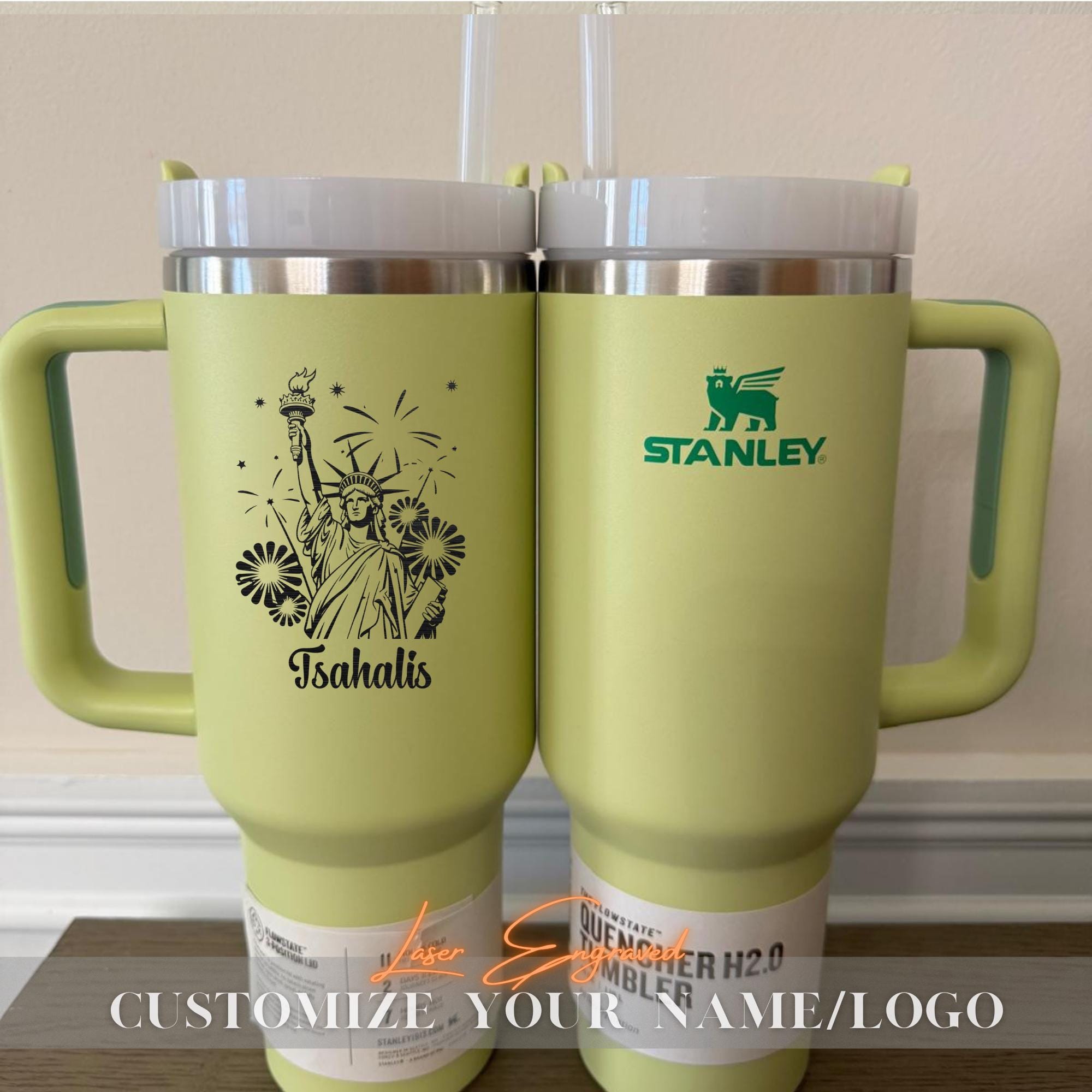 Personalized 40oz Engraved Statue of Liberty Tumbler – Patriotic Stanley Travel Cup – 4th of July Gift – USA Independence Day