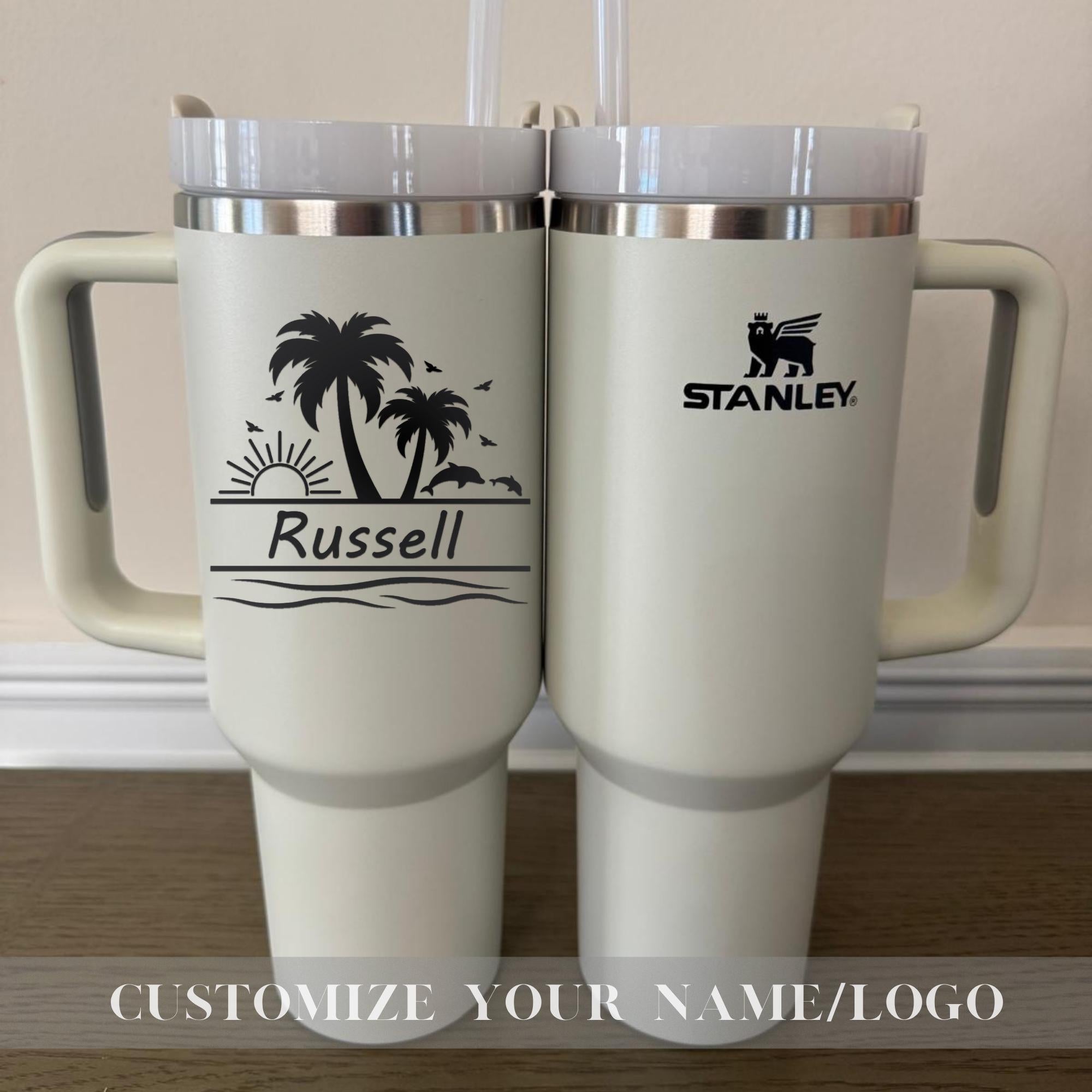 BEACH TUMBLE, PALM Tree Tumbler, Stylish Travel Mug, Personalized Beach Tumbler with Straw, Custom Engraved Travel Mug for Girls
