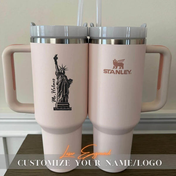 Custom Stanley 40oz Tumbler – Statue of Liberty Engraved Cup | Personalized Patriotic Gift | 4th of July Travel Mug | USA Flag Drinkware
