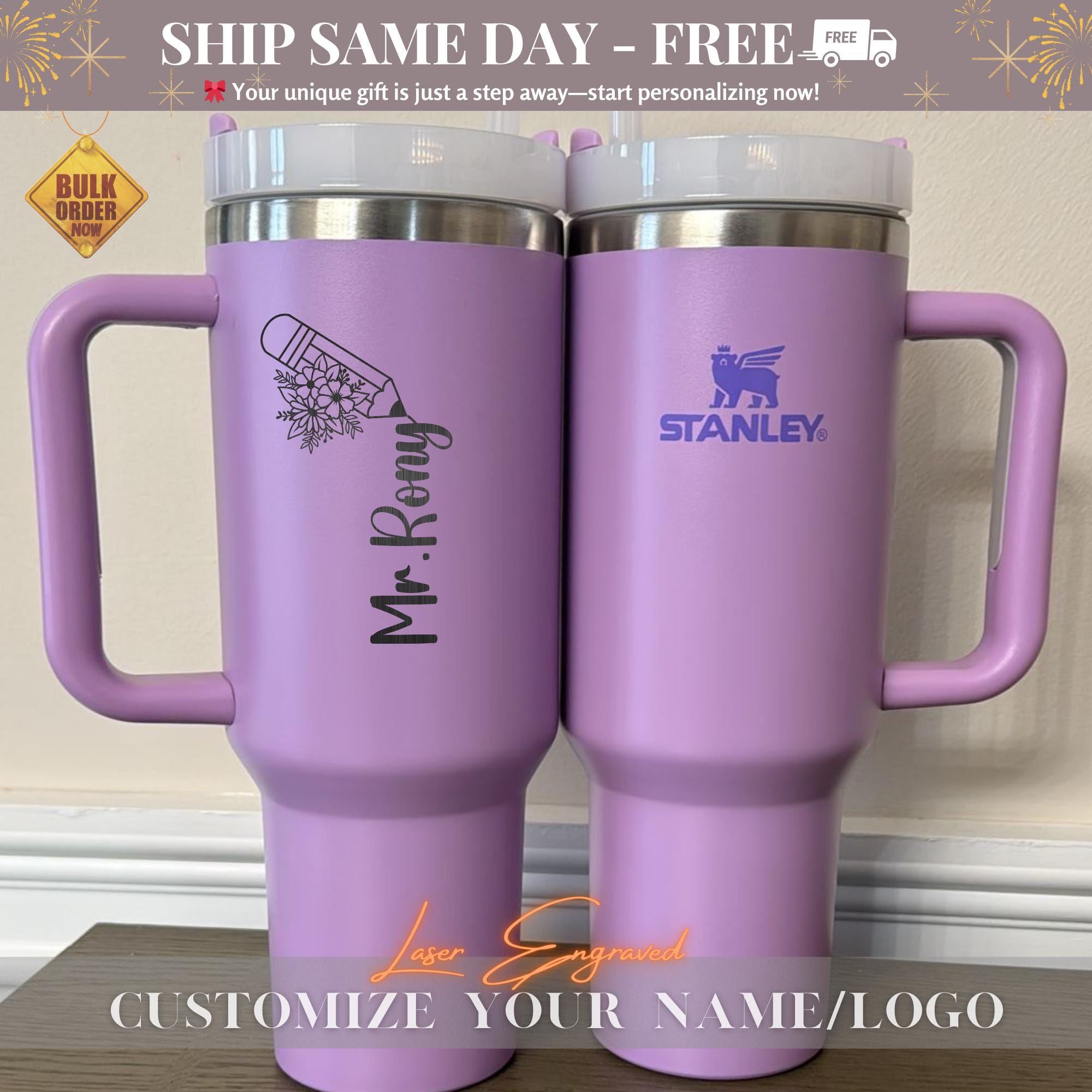 Engraved Stanley Tumbler for Teachers - Personalized 40oz Travel Mug - Best Custom Teacher Gift, Nurse, Mentor - Stainless Steel Cup