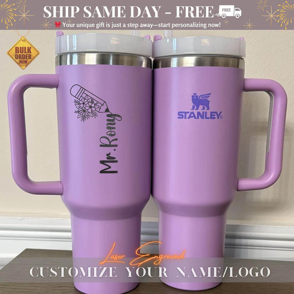 Engraved Stanley Tumbler for Teachers - Personalized 40oz Travel Mug - Best Custom Teacher Gift, Nurse, Mentor - Stainless Steel Cup