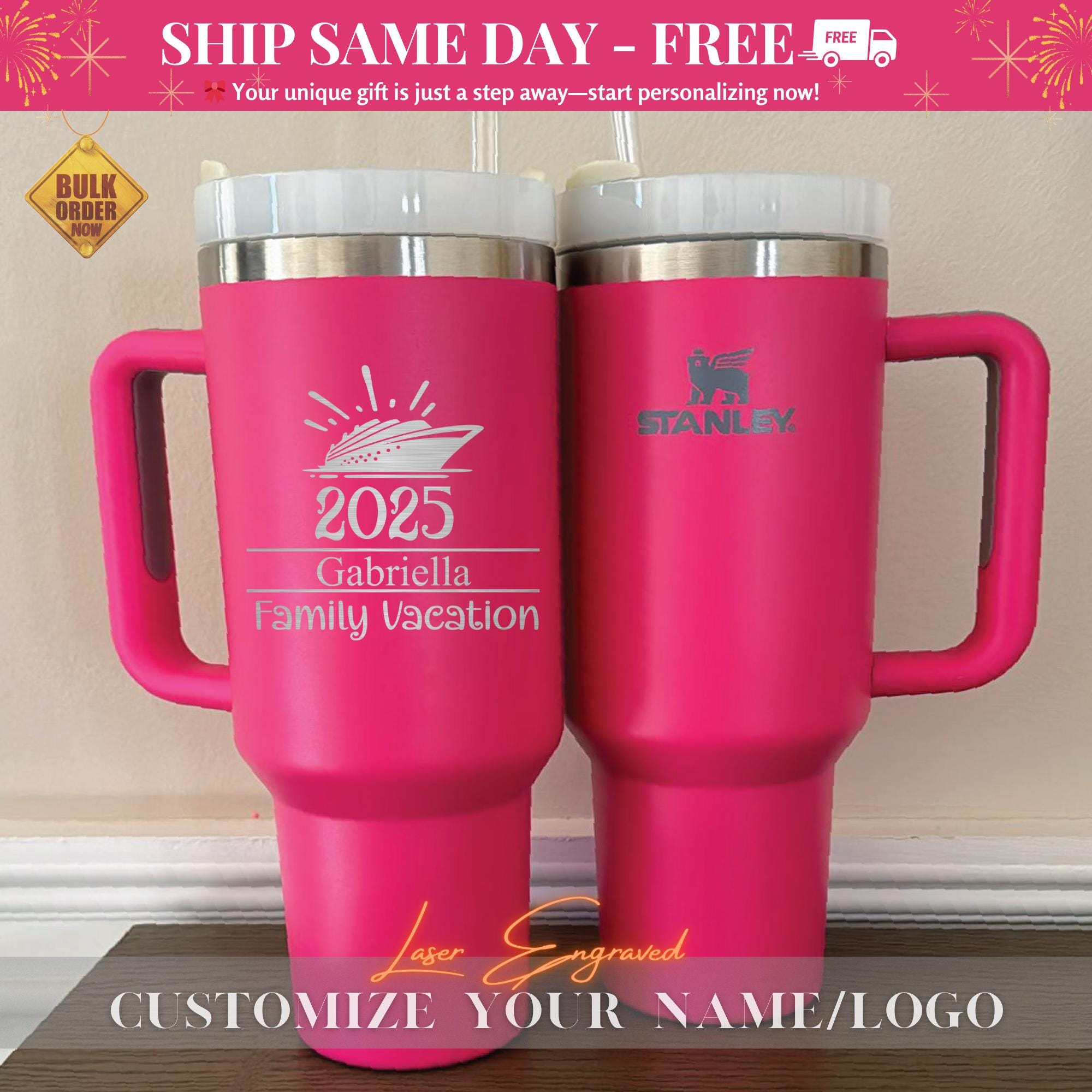 Cruise Family ship party gifts, Personalized Stanley 40oz Tumbler, Custom Travel Mug, Laser Engraved Tumbler, Stainless Steel water cup Gift