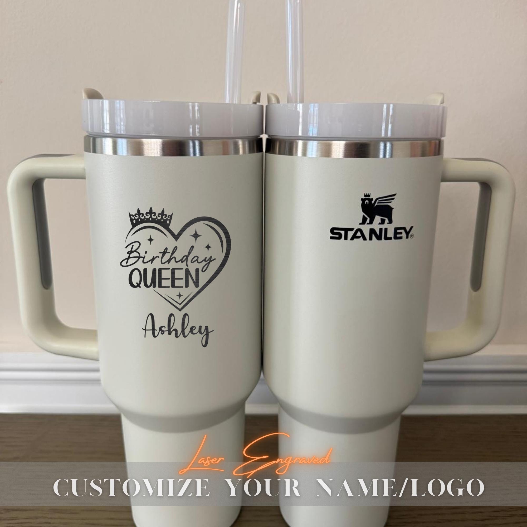 Custom Stanley 40oz Tumbler with Birth Month Flower & Logo – Personalized Engraved Gift for Her - Floral Birthday Tumbler Gift For Her Him