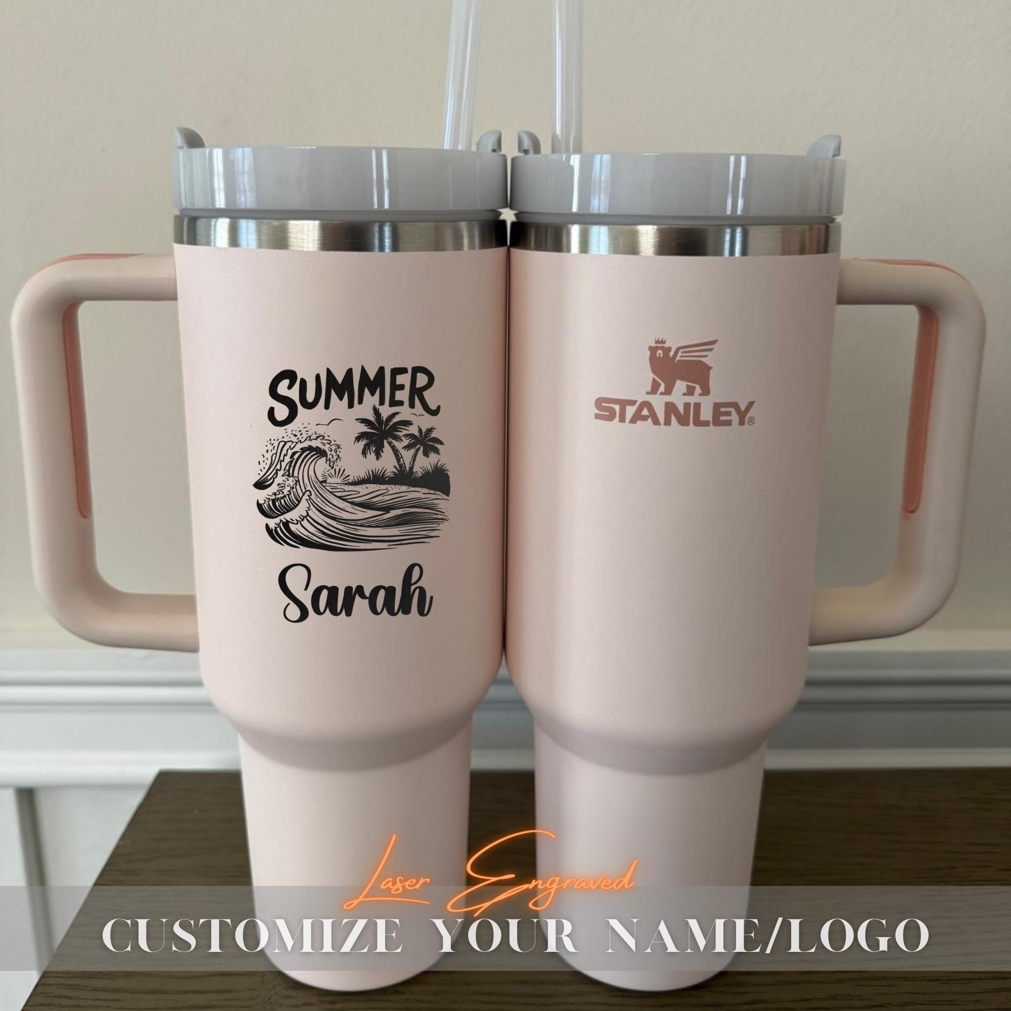 Personalized Beach Tumbler for Girl's Trip, Vacation 40 OZ Stanley Tumblers, Girls Weekend Gift, Laser Engraved Cups, Stainless Steel Mug