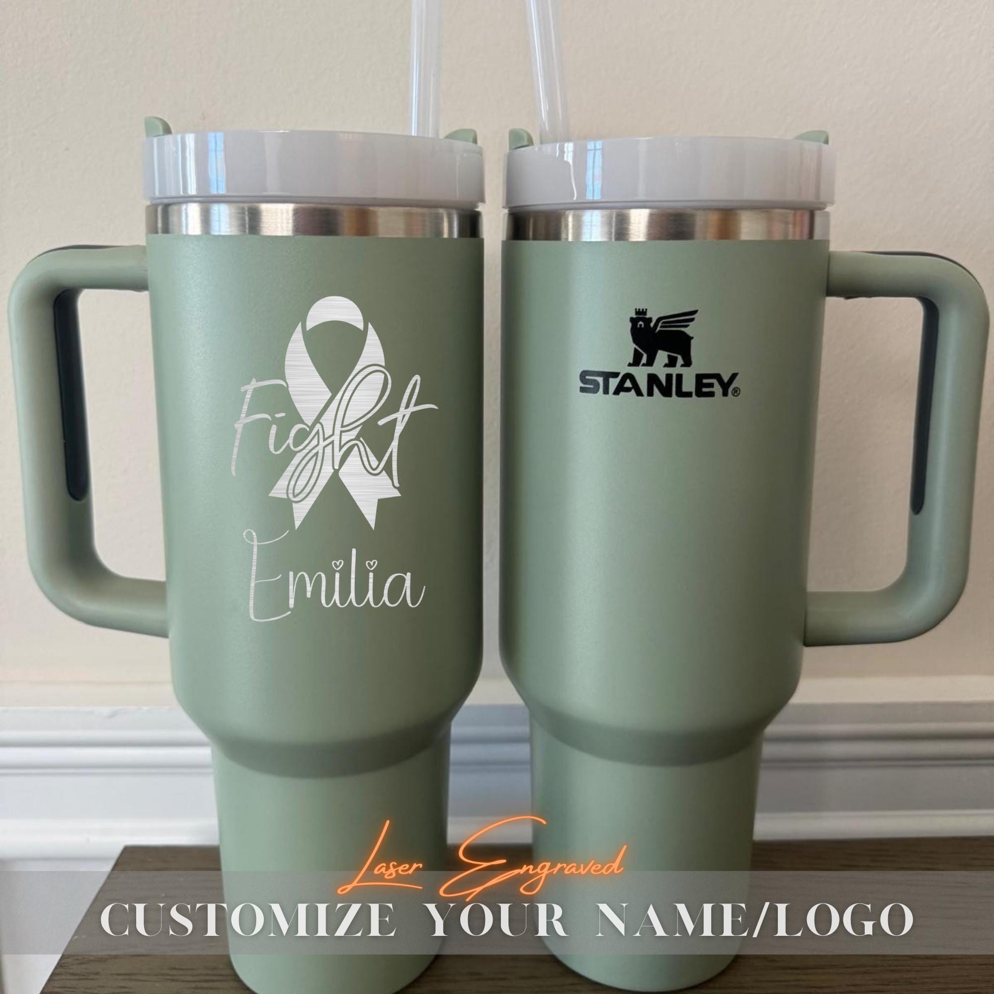 Fight Breast Cancer Day Personalized Engraved Stanley 40oz Cup - Custom Pink Ribbon Tumbler, Support Awareness Gift, Cancer Awareness Gift