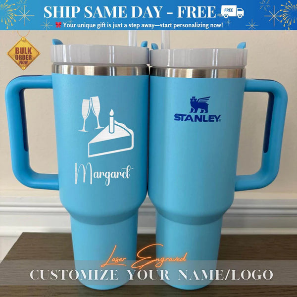 Engraved Birthday Cake With Name Stanley 40oz Tumbler Gift, Traveling Mug, Birthday Gift, Bridal Party Gifts, Bridesmaid Gifts, Gift for her