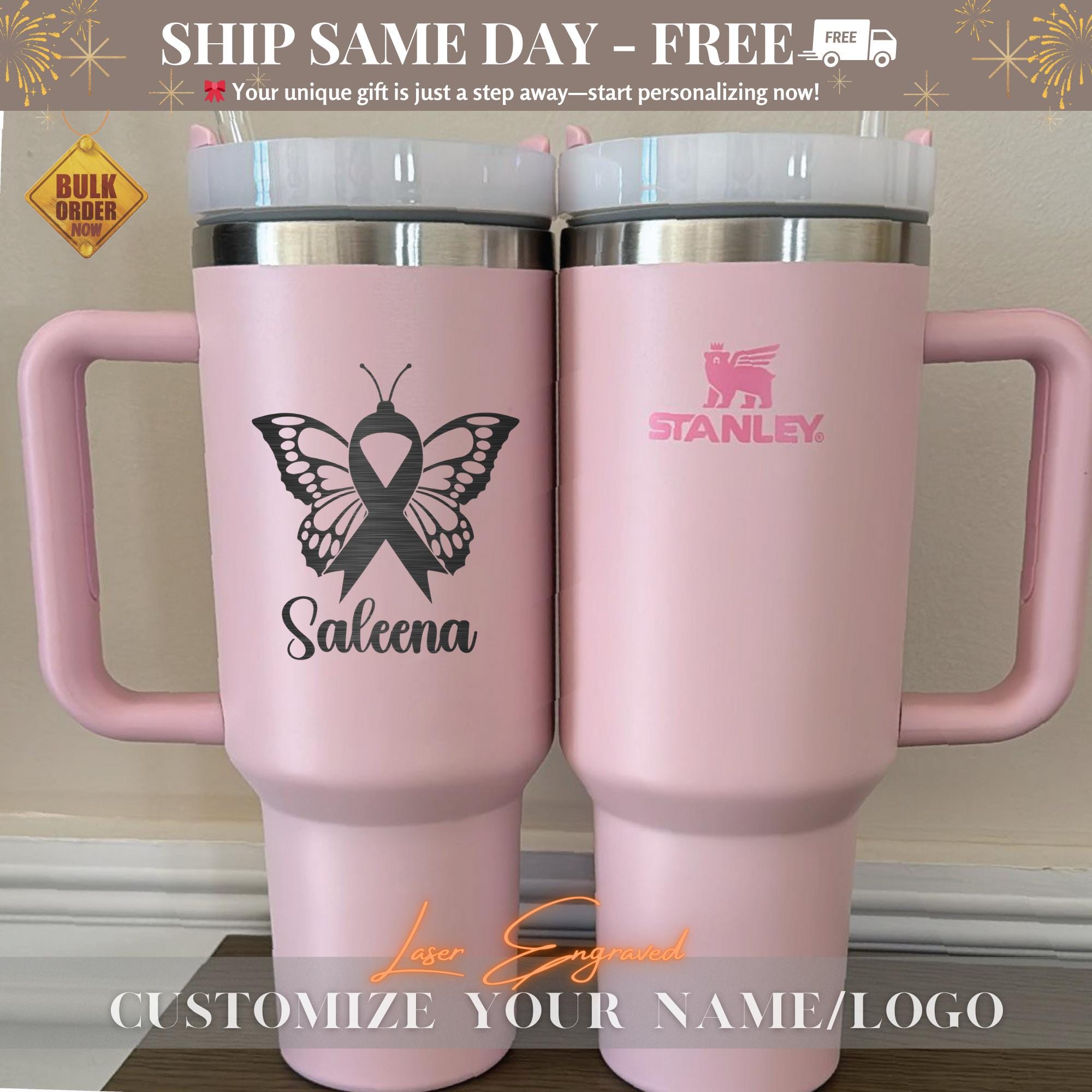 Personalized Stanley 40oz Tumbler Cup - World Cancer Day Custom Name Tumbler - Insulated Travel Mug - Motivational Gift for Cancer Survivors