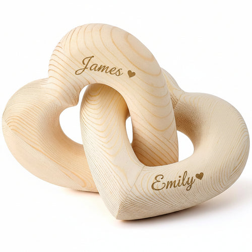 Personalized Wooden Interlocking Hearts Pine Wood Sculpture Gift for Wedding Custom Engraved