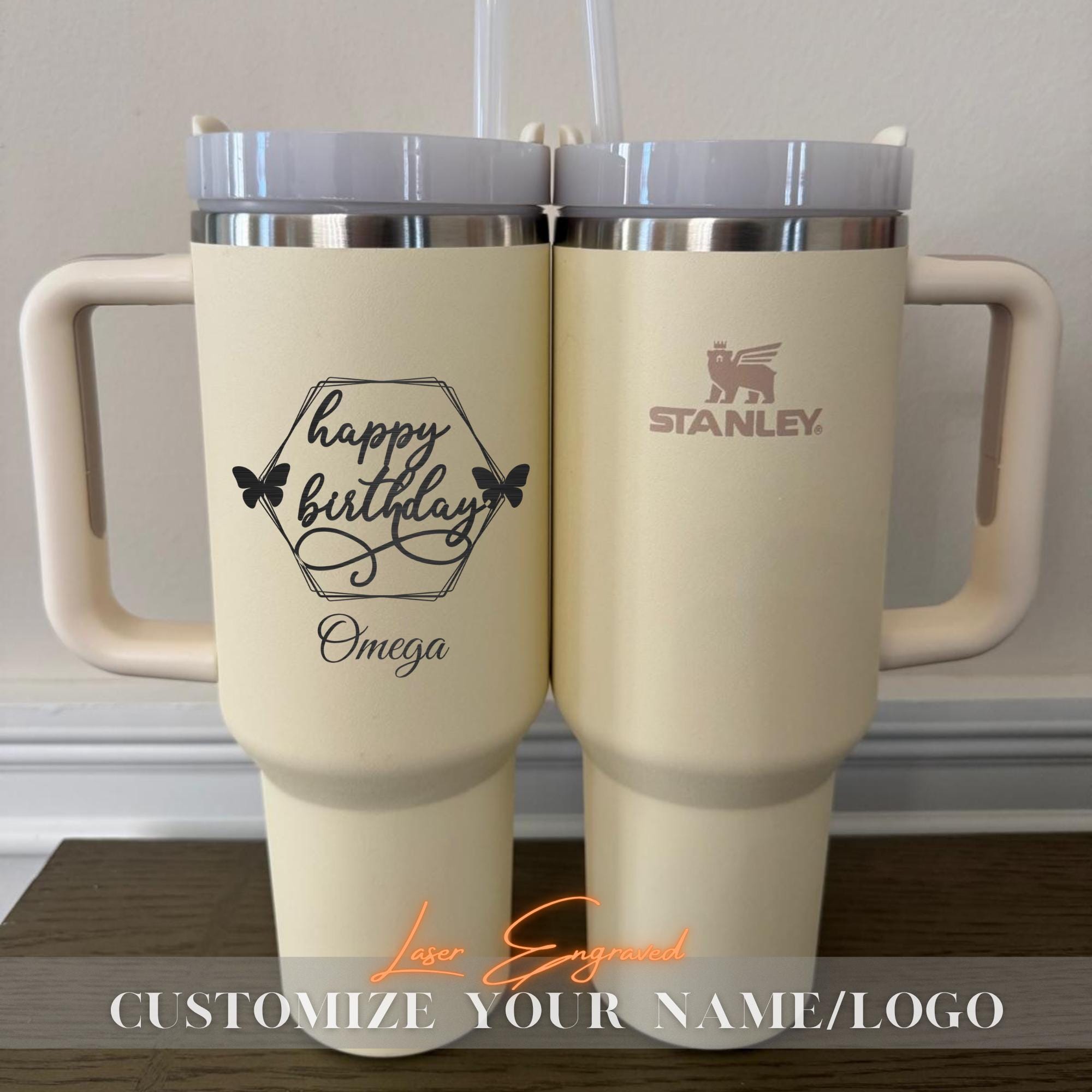 Happy Birthday Personalized Stanley 40oz Tumbler, Custom Engraved Tumblers, Bridesmaid Proposal Gift, Gifts for Her, Insulated Travel Mug