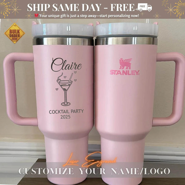 Personalized Stanley 40oz Tumbler For Summer Gift, Custom Name Engraved, Cocktail Party Gift, Summer Vacation Gift,Beach Party Tumbler