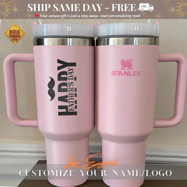 Personalized Stanley 40oz Tumbler, Custom Engraved Name, Father's Day Gift, Unique Dad Gift, Stainless Steel Travel Mug, Happy Father's Day