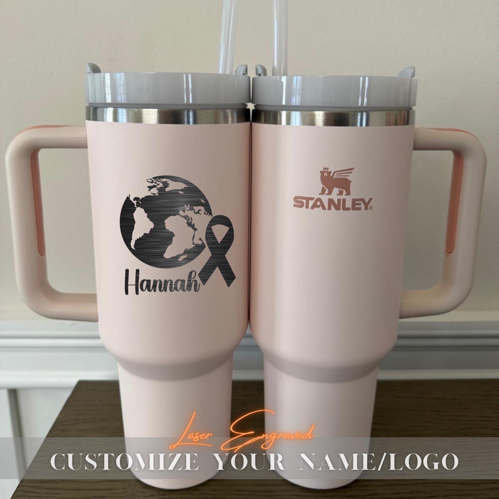 World Cancer Day Personalized 40oz Stanley Tumbler - Custom Name Cup, Motivational Gift, Cancer Awareness, Pink Ribbon Design Tumbler Gifts