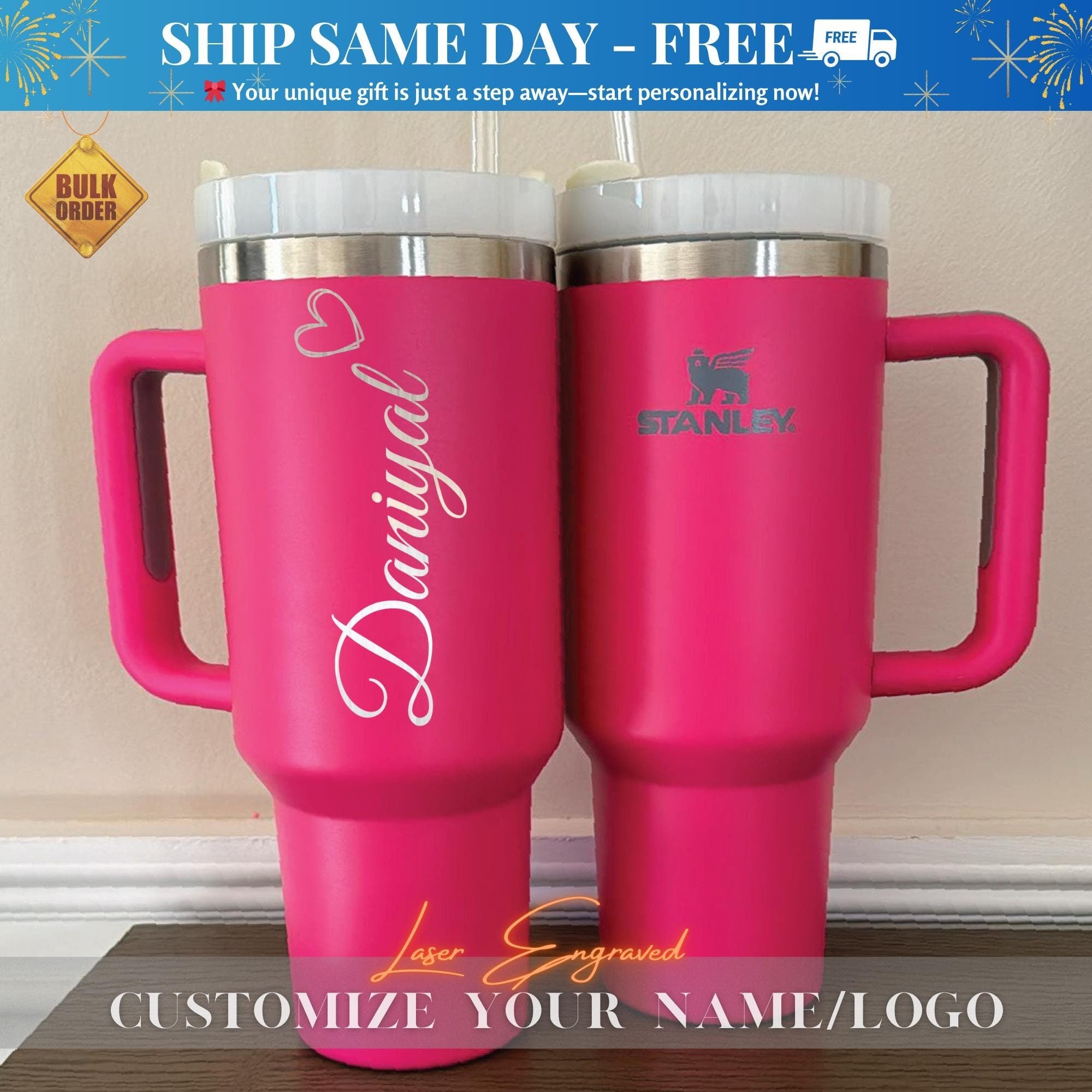 Personalized Stanley 40oz Tumbler - Laser Engraved Stanley Cup - Custom Logo Bulk 40oz Tumbler - Travel & Hiking Mug - Birthday Gift for Her