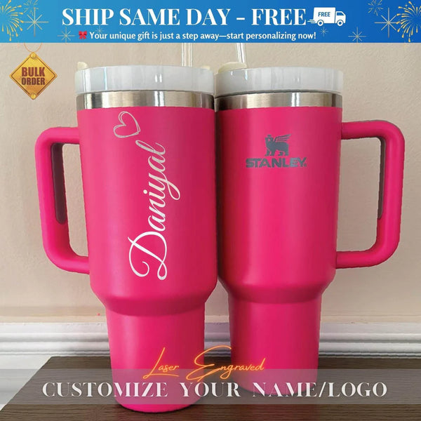 Personalized Stanley 40oz Tumbler - Laser Engraved Stanley Cup - Custom Logo Bulk 40oz Tumbler - Travel & Hiking Mug - Birthday Gift for Her