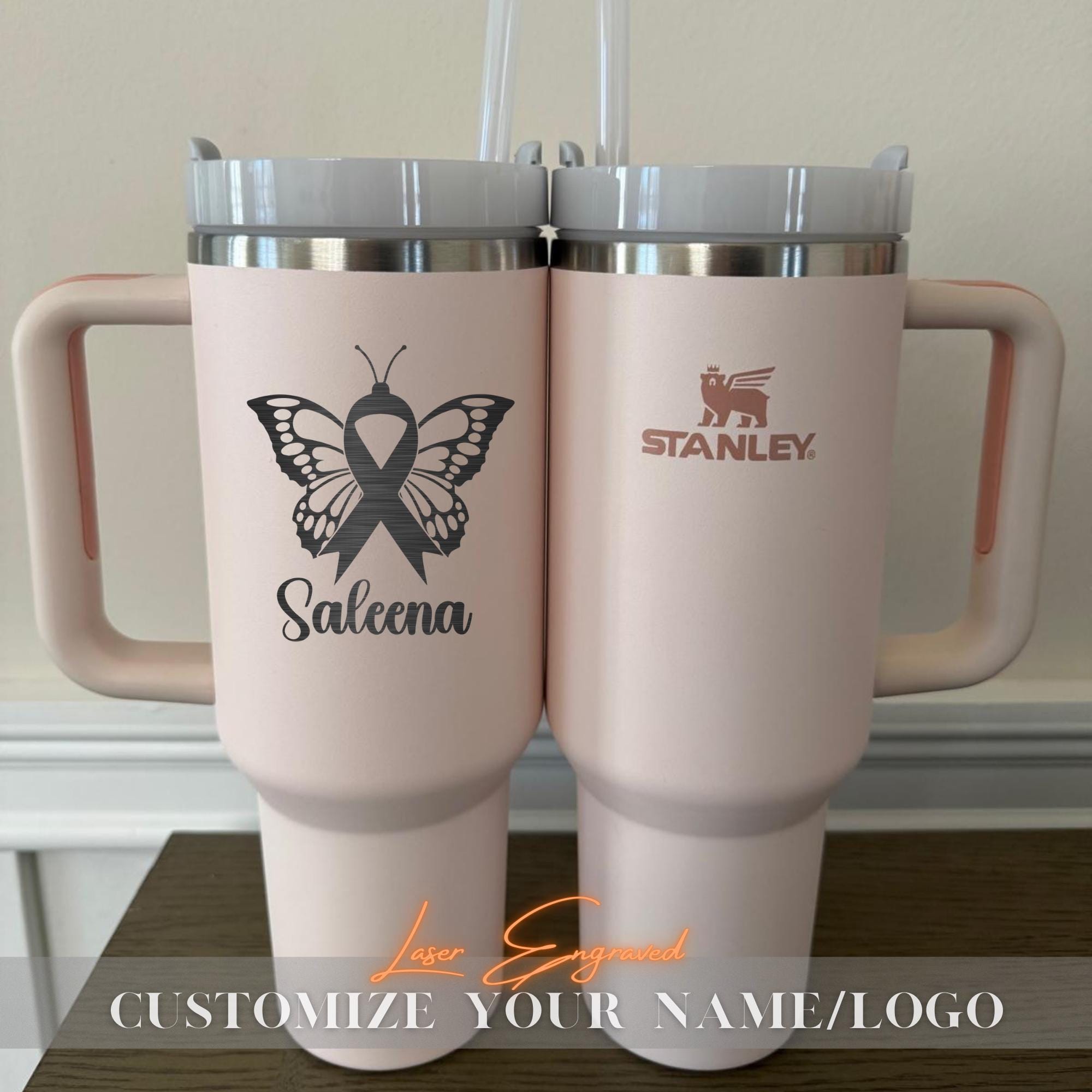 Personalized Stanley 40oz Tumbler Cup - World Cancer Day Custom Name Tumbler - Insulated Travel Mug - Motivational Gift for Cancer Survivors