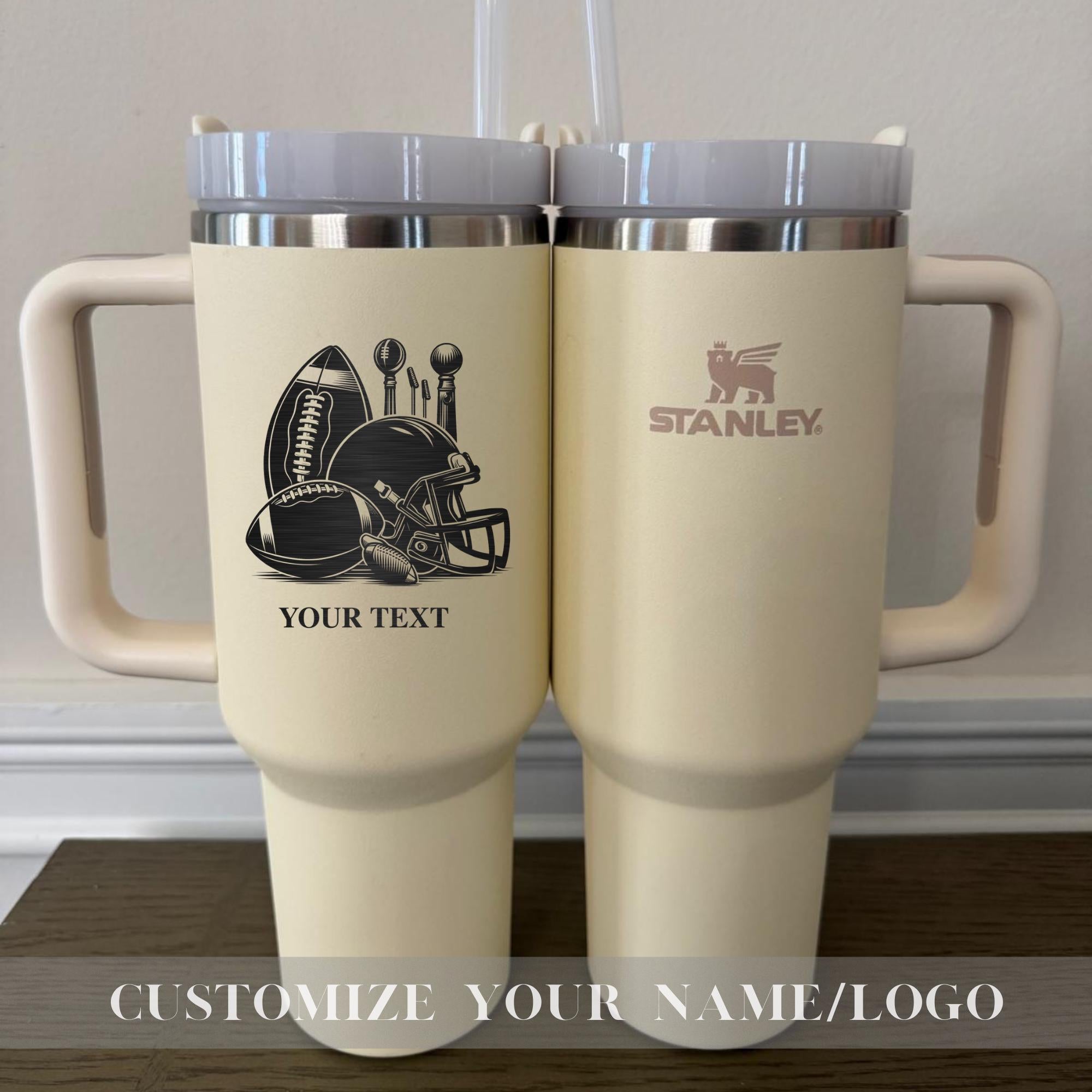Custom Football 40oz Stanley Tumbler, Laser Engraved Stanley Cup, Add Name Number Team Logo American Football Tumbler, Personalized Tumbler