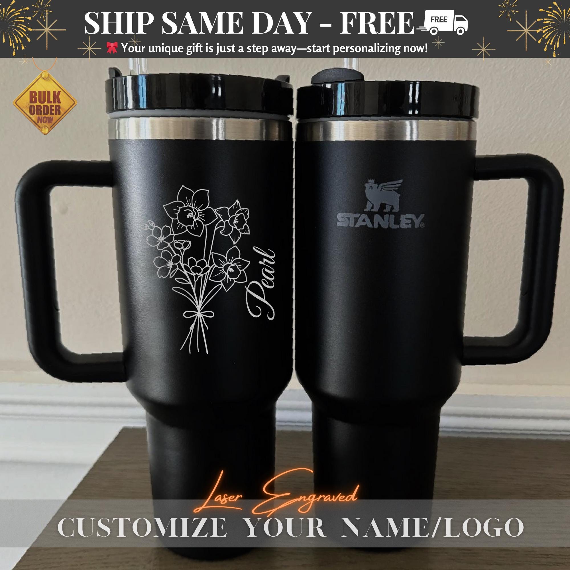 Personalized Stanley 40oz Tumbler For Birthday, Personalized Bottle, Custom Bottle, Bridesmaids Gifts, Personalized Tumbler Insulated Bottle