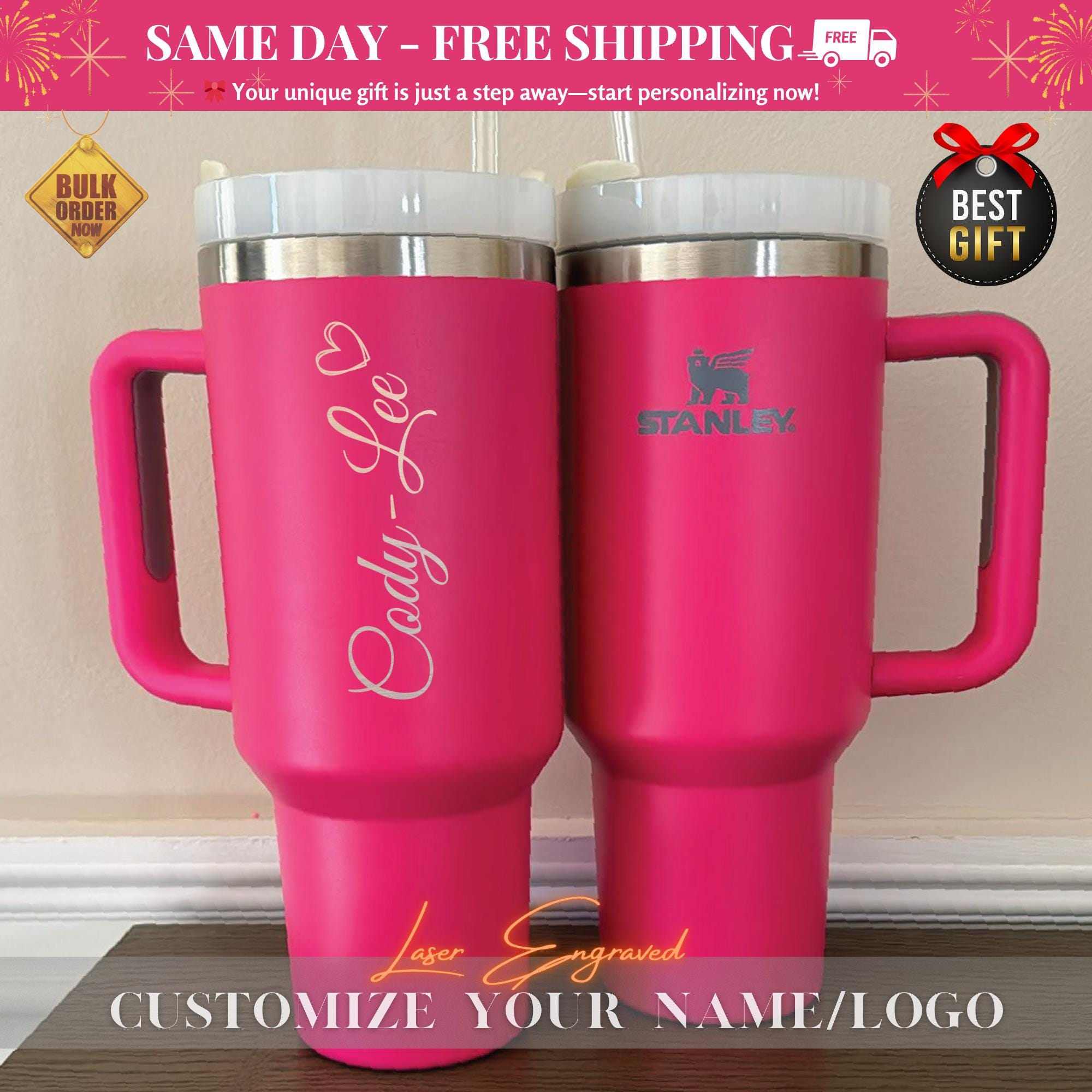Personalized Stanley 40oz Tumbler Cup - Insulated Travel Mug - Custom 40oz Tumblers, Engraved 40oz Tumbler, Birthday Gift for Her/him