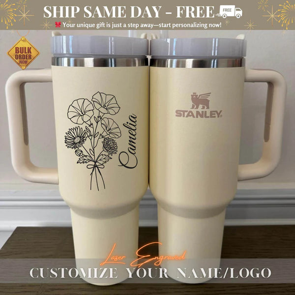 Personalized Stanley Cup with Logo 40oz - Corporate Client Gift - Birthday Gift - Custom Engraved Tumbler for Employees, Boss, Coworkers