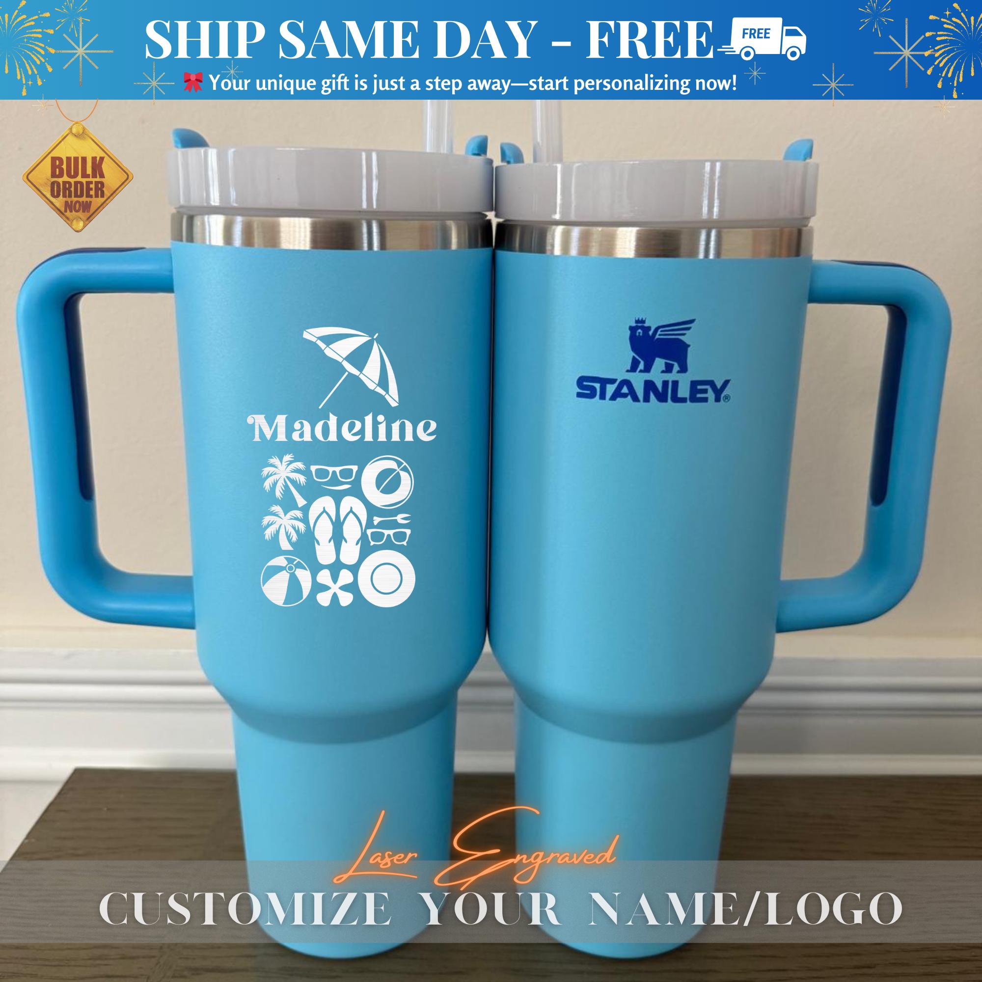 Stanley Quencher 40oz Personalized - Custom Laser Engraved Name - Summer Beach Tumbler, Teacher Gift, Lemon Design, Vacation Cup