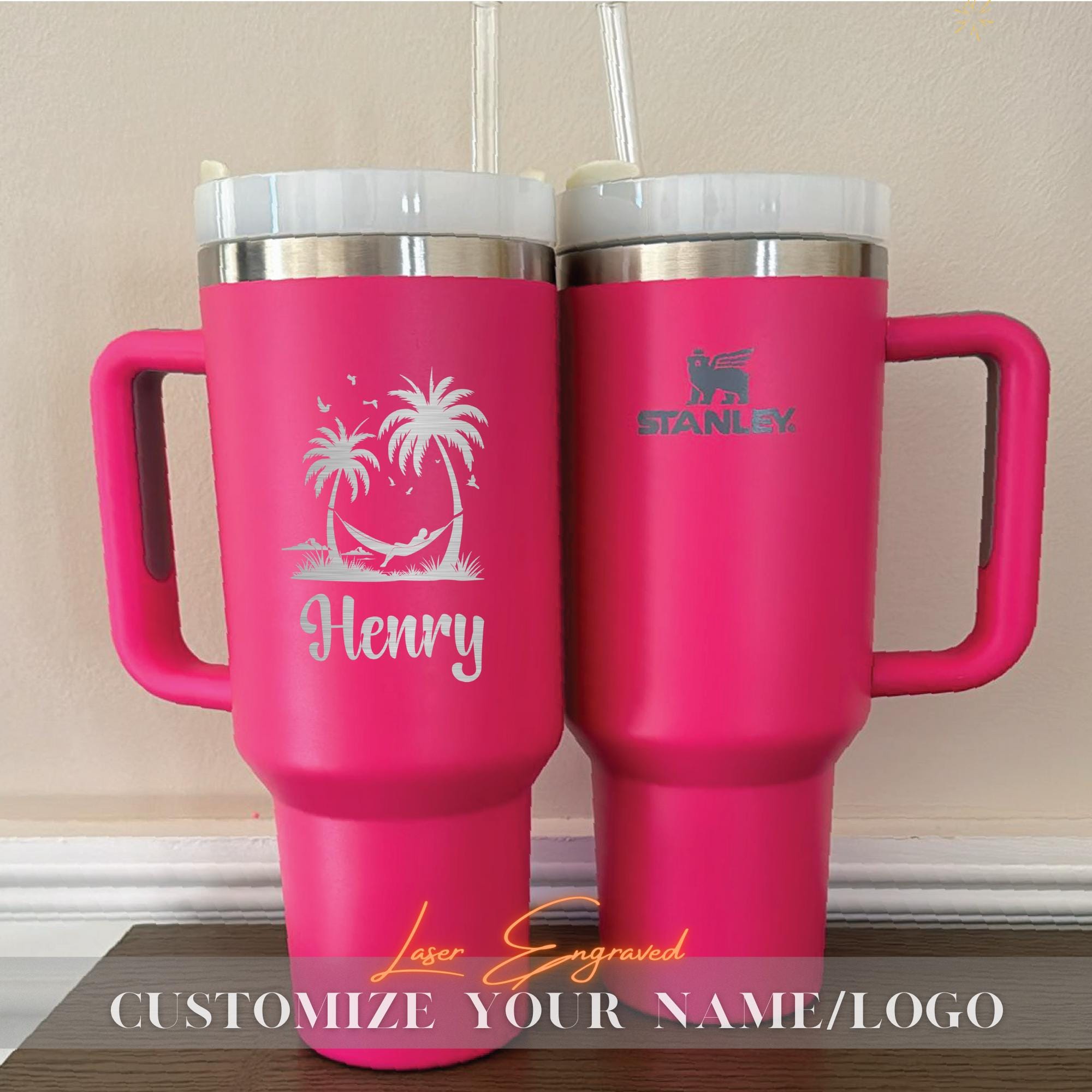 Personalized Stanley Quencher 40oz Tumbler - Laser Engraved Beach Vacation Cup - Summer Wedding & Bachelorette Party Gift Bulk